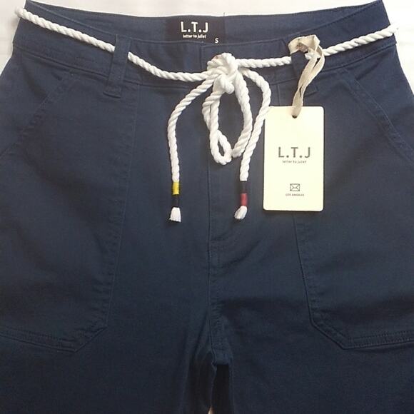 L.T.J. Letters to Juliet Navy High Waist Joggers Zip Cuff Rope Belt SZ S NWT - Picture 2 of 7